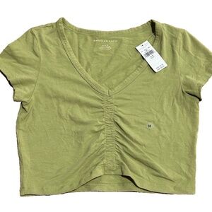 NWT American Eagle Women's V-Neck Cinched Crop Top Green